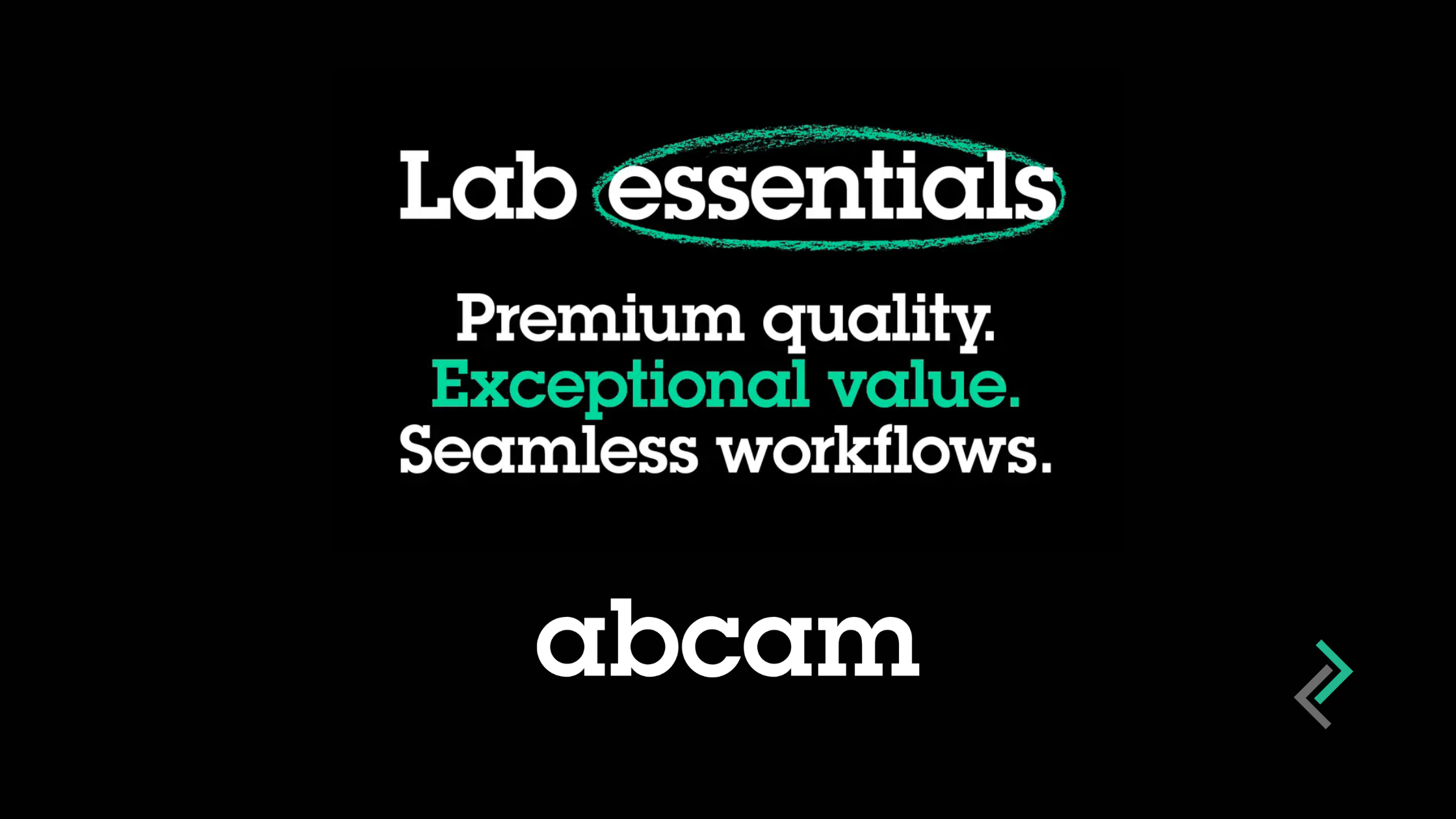 Text - Lab essentials, premium quality, exeptional value, seamless workfows. Abcam and Lanlab logos